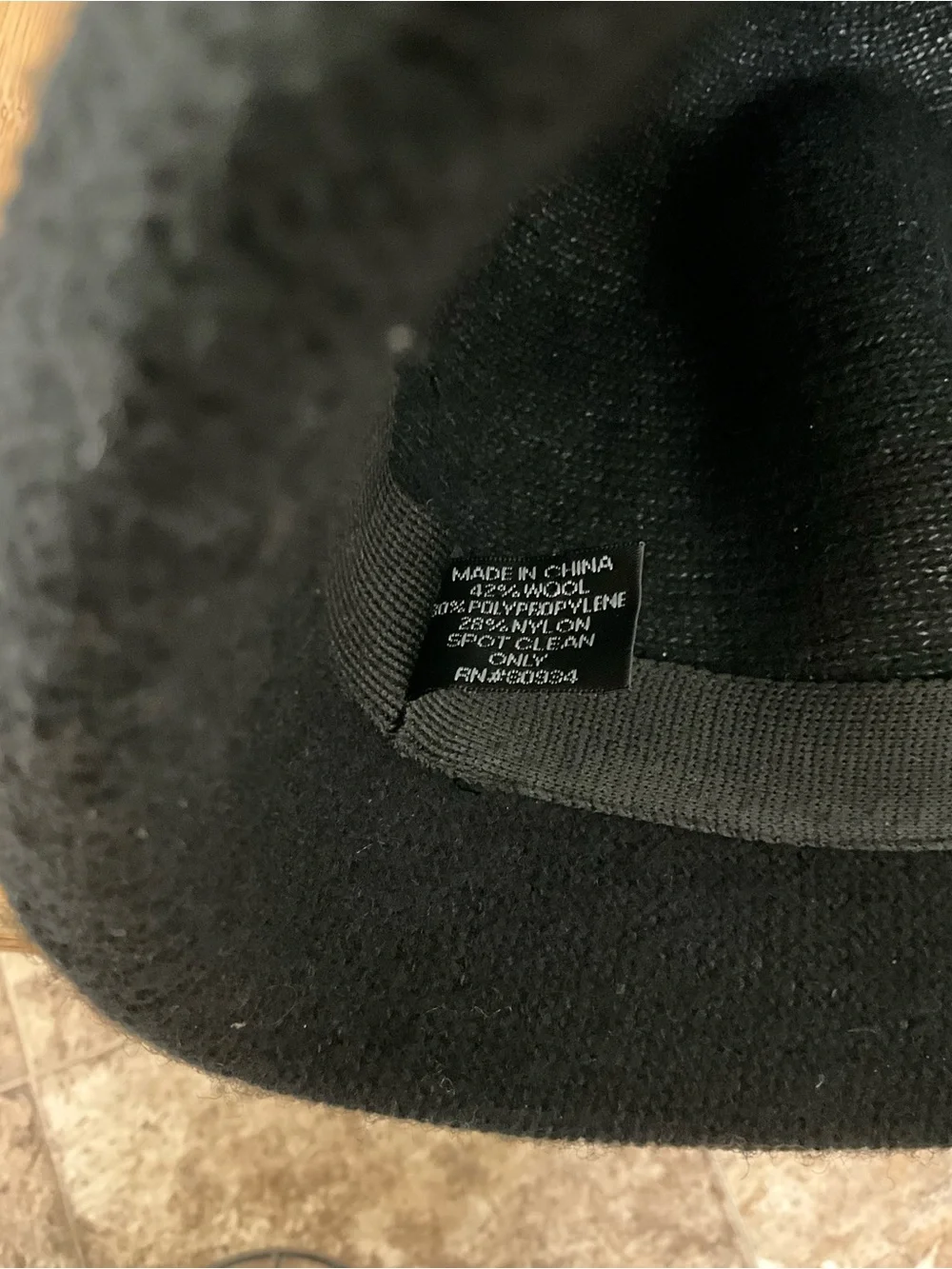 August Hat Company Black Wool Blend Cloche Hat Floral Pearl Accent 22.75”